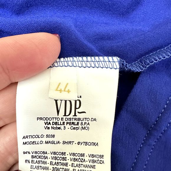 NWT VDP COLLECTION Womens Blue Loose Fit T-Shirt Top w/Crystals SZ 44/US M Italy - Picture 8 of 16